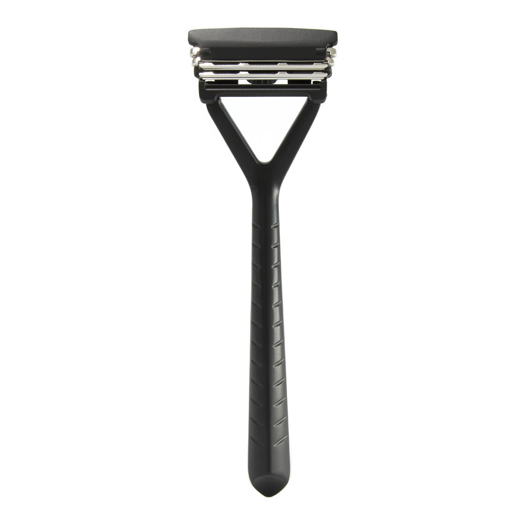 Dames en heren scheermes in de kleur zwart met drie verwisselbare mesjes en flexibele scheerkop.